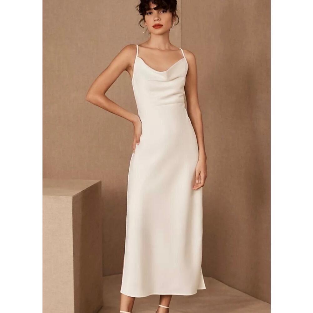 Sachin & Babi Cali Satin Midi Dress Ivory Size 10 Bridal Wedding Gown Night Out